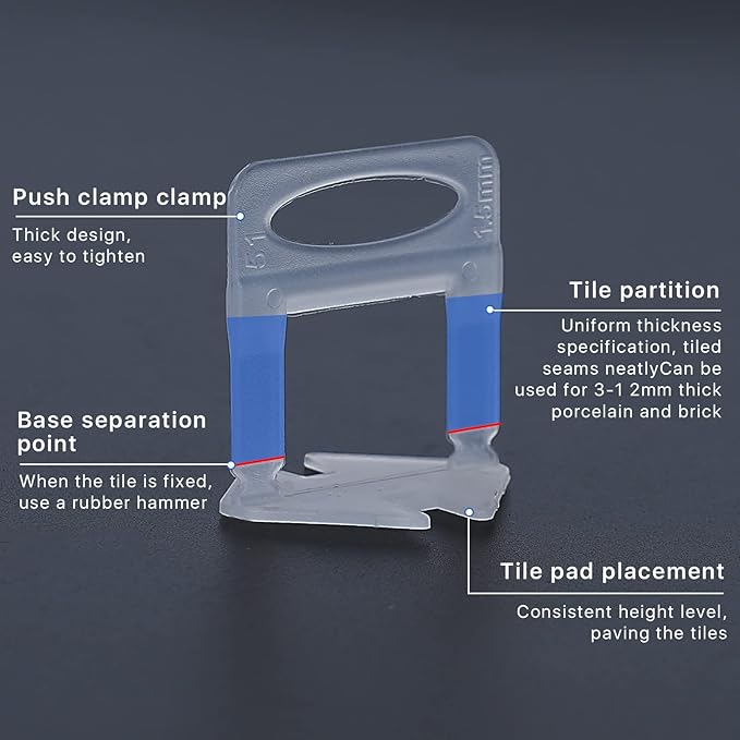 Tile Leveling System Clips Spacers Tile Leveler Clips DIY Tile Leveler Spacers 1000 Pcs 1/8" (3mm) for Professional Ceramic Tile and Stone Installation (1000 1/8")