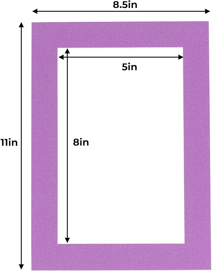 5.5x8.5 Mat for 8.5x11 Frame - Precut Mat Board Acid-Free Dark Purple 5.5x8.5 Photo Matte for a 8.5x11 Picture Frame, Matboard for Family Photos, Show Kits, Art, Picture Framing, Pack of 10 Mats