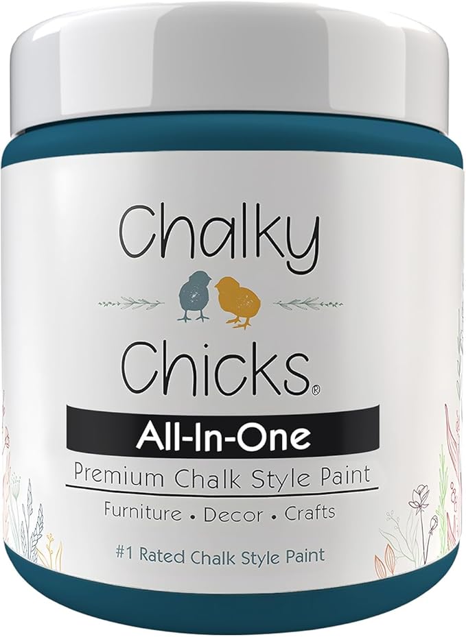 Chalky Chicks All-in-One Chalk Paint for Furniture or Cabinet - 16 Fl Oz - Matte Finish Twilight (Teal Blue) for Metal, Wood Furniture Paint - No Sanding All-in-One for Home Decor & Crafts, USA Made