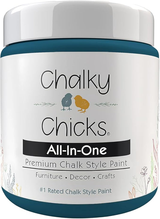 Chalky Chicks All-in-One Chalk Paint for Furniture or Cabinet - 16 Fl Oz - Matte Finish Twilight (Teal Blue) for Metal, Wood Furniture Paint - No Sanding All-in-One for Home Decor & Crafts, USA Made