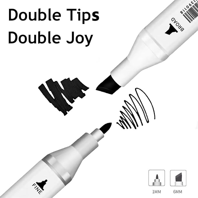 6pcs Black Alcohol Markers Set, Dual Tips Art Markers Drawing Sketched Double Tipped for Beginner Adults Kids(Black)
