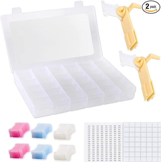 Epesl Embroidery Floss Organizer Box Tools - Bobbin Winder, 1 Removable 36 Compartments with 120 Floss Bobbins and Stickers for Craft DIY Cross Stitch Thread Sewing Bead Jewelry Diamonds Storage