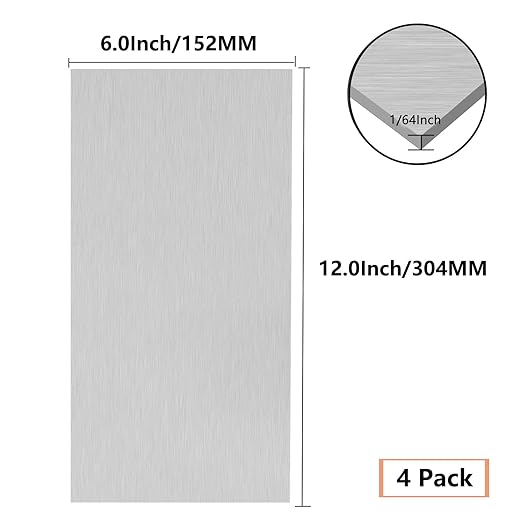 4Pack 5052 H32 Aluminum Sheet Metal 6 x 12 x 1/64 (0.02”) Inch Flat Plain Aluminum Plate Covered with Protective Film, Rectangle 0.5MM Aluminum Metal Plate for Crafting, Industrial