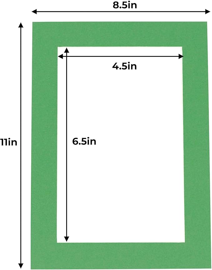 5x7 Mat for 8.5x11 Frame - Precut Mat Board Acid-Free Bright Green 5x7 Photo Matte For a 8.5x11 Picture Frame, Premium Matboard for Family Photos, Show Kits, Art, Picture Framing, Pack of 25 Mats
