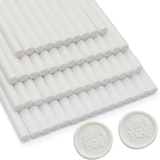 52pcs White Wax Sealing Sticks, Andotopee Glue Gun Adhesive Seal Sticks for Stamp Seals, Premium Sealing Wax for Envelope Seals Wedding Invitation Craft Adhesive, Great Gift Ideas (Mini Size)