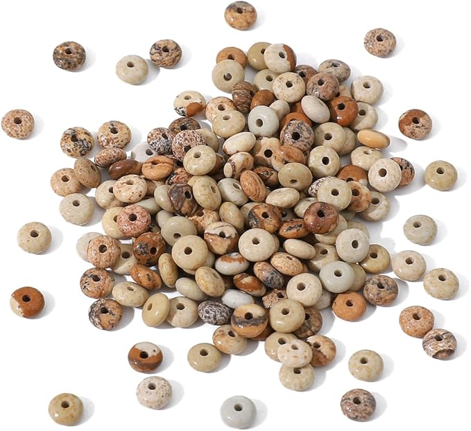 Natural Brown Picture Disk Stone Beads 4x2mm 160pcs Rondelle Loose Semi Gemstone Beads for Jewelry Making Design