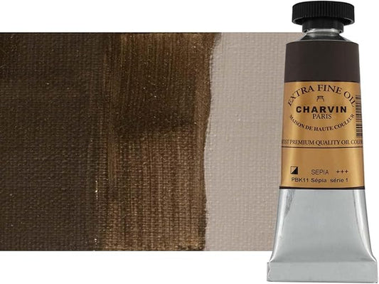 Charvin Extra Fine Oil Paint, Sepia 20 ml - Triple-Milled, Rich Texture, Poppy Oil-Based, Light-Fast, Handmade, Archival Quality