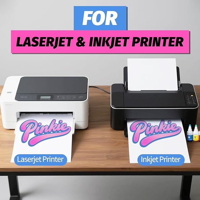 Lovein Pinkie Iron on Heat Transfer Paper for Dark T Shirts (20 Sheets 8.5x11", Dark Plus) Printable HTV Heat Transfer Vinyl for Inkjet & Laserjet Printer Iron on Transefers Paper for Dark Fabric