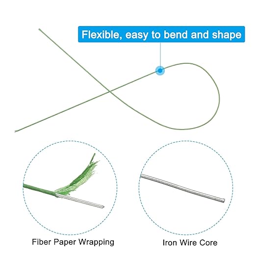 PATIKIL 20 Gauge 16" Floral Stem Wire, 100 Pcs Paper Wrapped Iron Artificial Flower Stem Accessories for DIY Bouquet Stem and Craft Decoration, Light Green