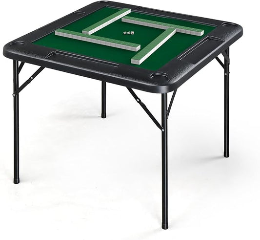 PEXMOR 39.5" Foldable Mahjong Table, Square 4 Player Card Game Table w/Cup Holders & Chip Grooves, Portable Folding Poker Domino Board Game Table for Blackjack, Texas Hold'em, Jigsaw Puzzles Game
