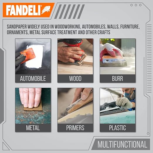 Fandeli | Multi-Purpose Sandpaper | 60 Grit | 75 Sheets of 9'' x 11'' | Ideal for Metal and Wood Sandpaper | Wall Sandpaper | Hand Sanding | Orbital Sanders