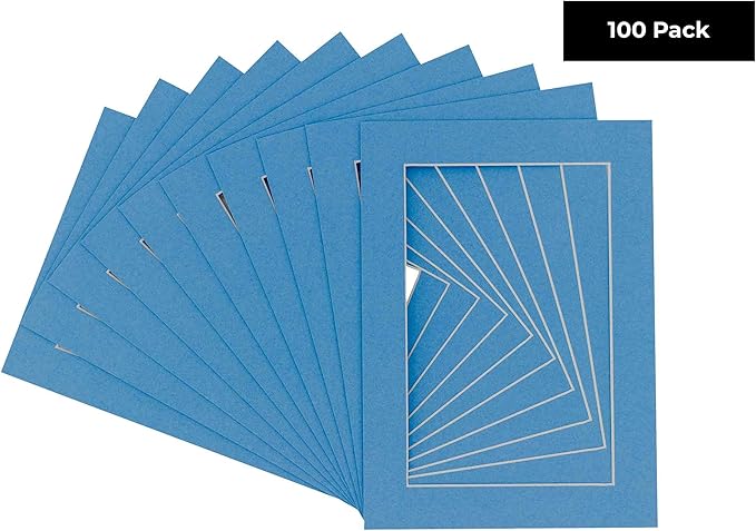 5x7 Mat for 8.5x11 Frame - Precut Mat Board Acid-Free Show Kit with Backing Board, and Clear Bags Bay Blue 5x7 Photo Matte Made to Fit a 8.5x11 Picture Frame Matboard for Framing, Pack of 100 Mats