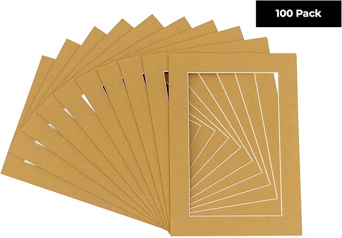 5.5x8.5 Mat for 8.5x11 Frame - Precut Mat Board Acid-Free Show Kit with Backing Board, and Clear Bags Rattan Beige 5.5x8.5 Photo Matte For a 8.5x11 Picture Frame Matboard for Framing, Pack of 100 Mats