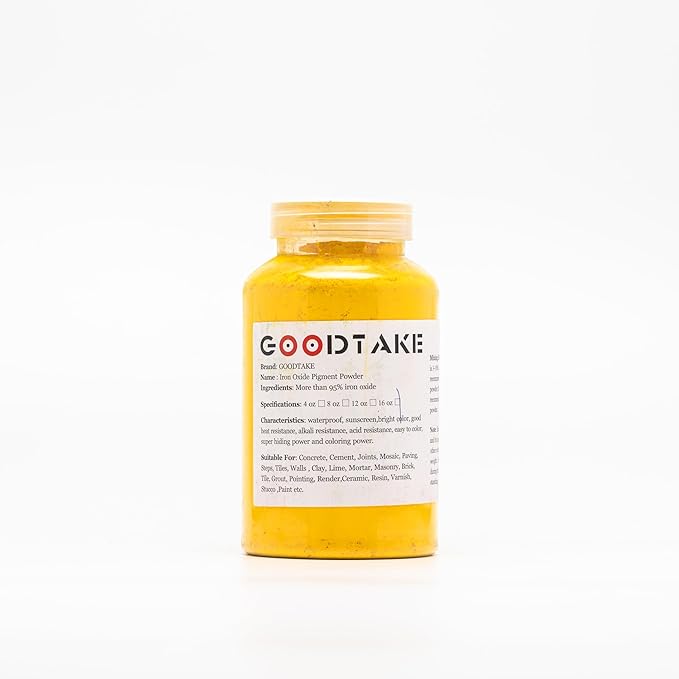 GOODTAKE Concrete Pigment Powder, Yellow Iron Oxide Cement Dye Color for Pastel Tile Paint, Mortar, Grout (Yellow, 16 oz)