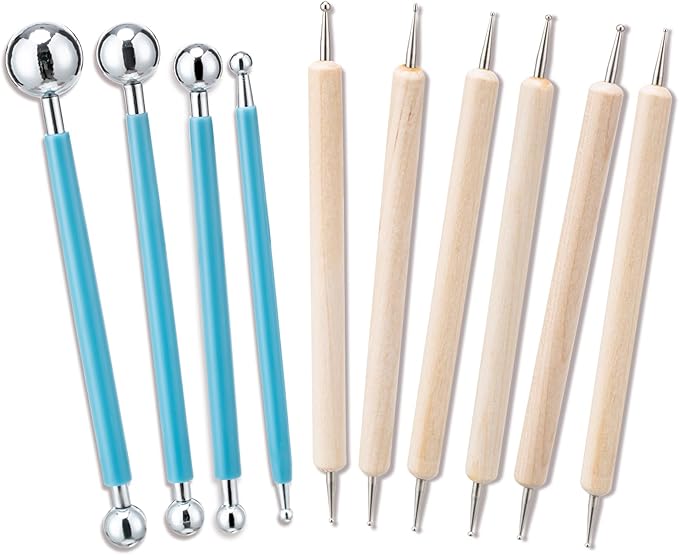 Amrules 10pcs Dotting Styluses Tools, Double Side Stainless Steel Ball Head Dot Art Kit for Clay Modeling, Rock Painting, Pottery Embossing, Nail Art, Drawing, Practical Sculpting Tool for Adults
