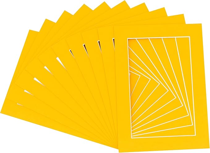 Pack of Ten Acid Free 8x10 Mats Bevel Cut for 6x8 Photos - Golden Orange Precut Matboards With Backing Boards and Self Seal Photo Mat Bags For Pictures, Photos, Framing - 4-ply Thickness