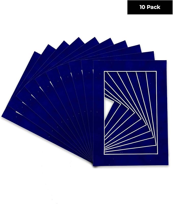 Pack of TEN 8.5x11 Mats Bevel Cut for 7x9 Photos - Acid Free Royal Blue Suede Precut Matboards For Pictures, Photos, Framing - 4-ply Thickness