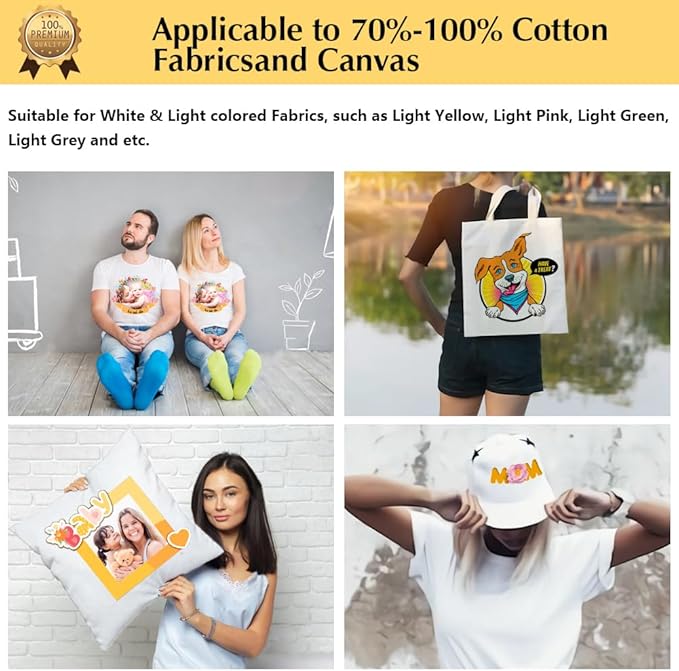 TransOurDream Upgraded Iron on Heat Transfer Paper for T Shirts (40 Sheets, 8.5x11") Iron on Transfers for Light Fabric Printable Heat Transfer Vinyl for Inkjet Printer (L2-40)