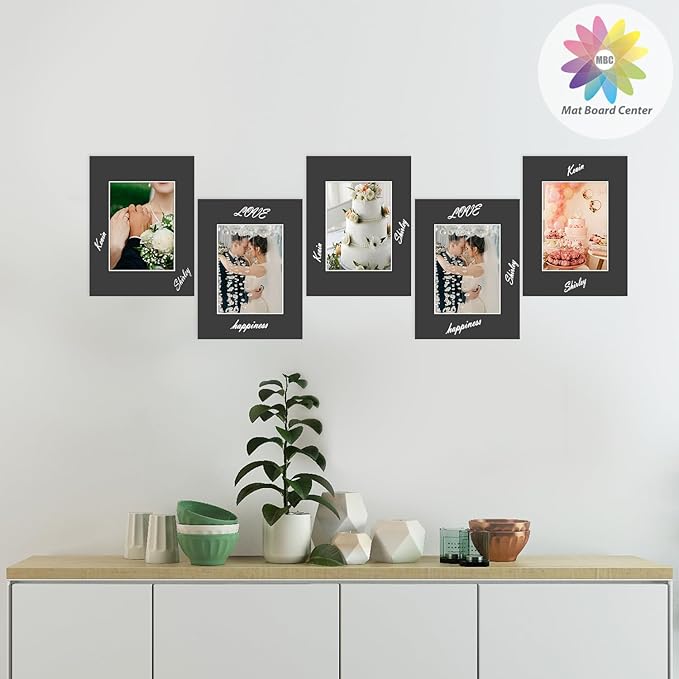 MBC Mat Board Center, 5 Pack 9X12 for 6X8 Black Picture Mats Frame Mattes, Bevel Cut, Acid Free, 4-Ply Thickness