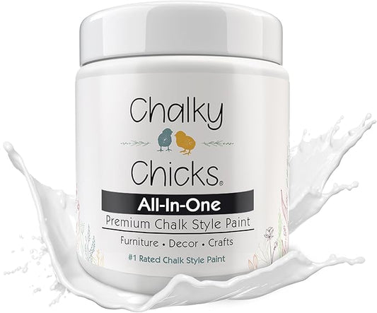 Chalky Chicks All-in-One Chalk Paint for Furniture or Cabinet - 4 Fl Oz - Matte Finish CottonTail White for Metal, Wood Furniture Paint - No Sanding All-in-One for Home Decor & Crafts, USA Made