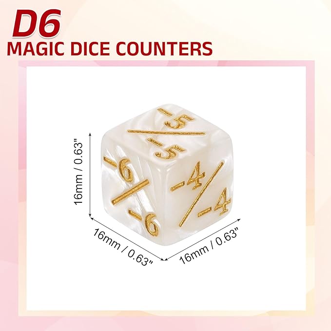 uxcell 24Pcs Magic Dice Counters, Acrylic D6 Life Token Dice Set with Pouch for Standard Cards Gaming Accessories, White Marble
