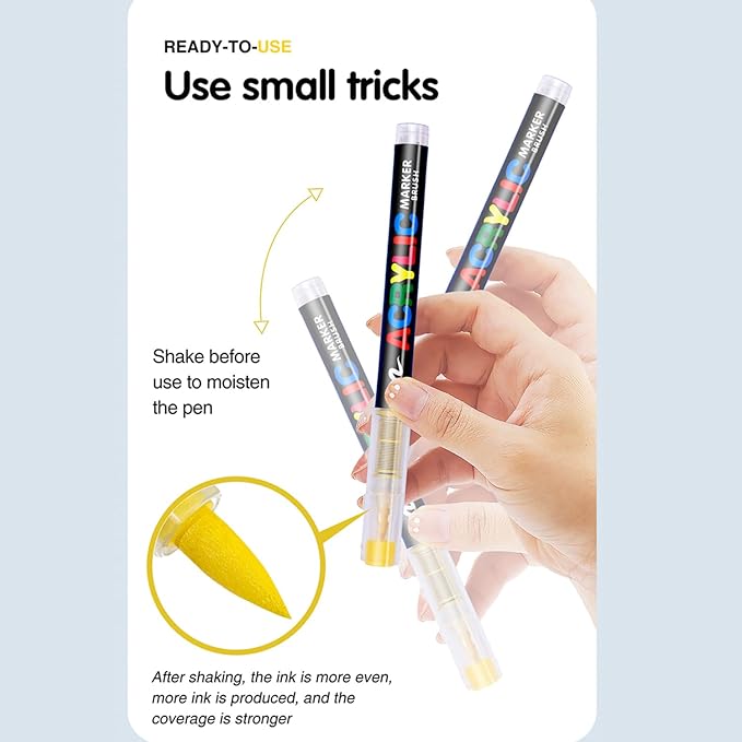 Acrylic Paint Markers Pens, 12 Vivid Colors Acrylic Markers Set,Direct Liquid Type, Stackable Color, Odorless Soft Head，Markers for School，Tooli Art ，Fabric & Creative Crafts (12)