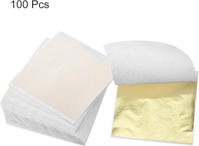 MECCANIXITY Gold Leaf Foil Sheet, Light Silver Leaf Papers, 3.3 x 3.1inch for Art Decoration, Sculptures, Painting, Pack of 100