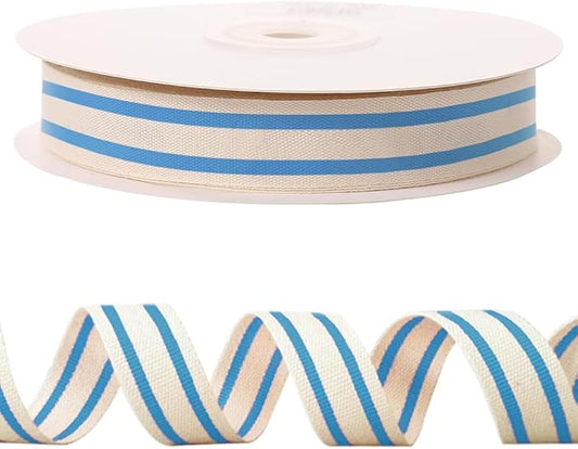 10 Yards × 3/5 Inch Blue Natural Cotton Ribbon, Double Sided Webbing Straps Ribbons, Birthday Wedding Valentines Ribbons for Crafting, DIY Sewing, Gift Wrapping