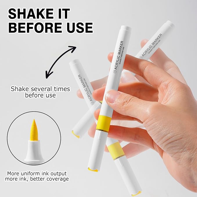 ROSYMENG 9 Color Acrylic Paint Pens,Quick-Drying Waterproof Acrylic Paint Markers, Soft Brush Tip Acrylic Markers for Canvas, Rock Painting, Wood, Stone, Glass, Ceramic, Fabric Painting, DIY Crafts