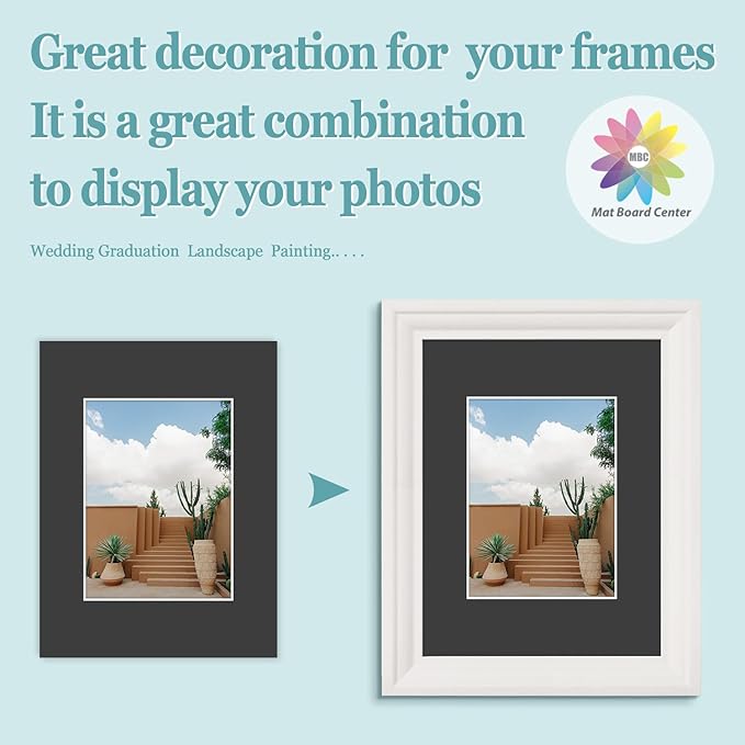 MBC Mat Board Center, 10 Pack 9X12 for 6X8 Black Picture Mats Frame Mattes, Bevel Cut, Acid Free, 4-Ply Thickness