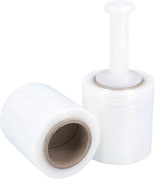 PSBM Mini Stretch Wrap with Handle, 12 Pack, 4 Inch x 1000 Feet, 90 Gauge, Clear, Small Plastic Cling Film for Pallets Moving Storing