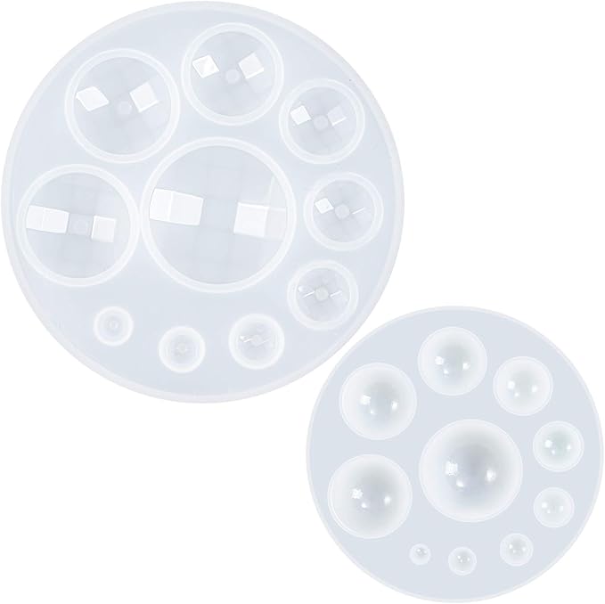Mini Dome Cabochon Gemstone Pastry Silicone Mold for Cake Decoration, Cupcake Topper, Polymer Clay, Crafting, Resin Epoxy, Jewelry Making 2 Bundle Circle and Faceted, 20-Cavity