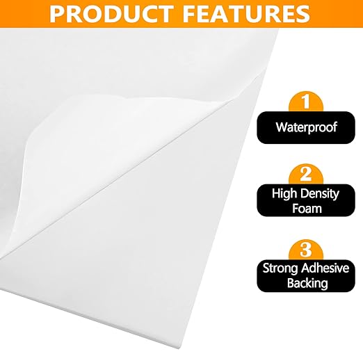 Sponge Neoprene Foam Rubber Sheet with Adhesive, 12 in x 60 in x 1/2 in Multi-Function Soundproof High Density Waterproof Rubber Mat, Perfect Cosplay Easy Cut DIY Neoprene Padding Roll - White