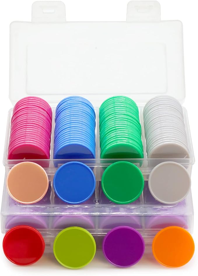 Set of 100 Opaque Plastic Learning Counters Mini Poker Chips Game Tokens with Storage Box (PeachPuff, 1.26 Inch)