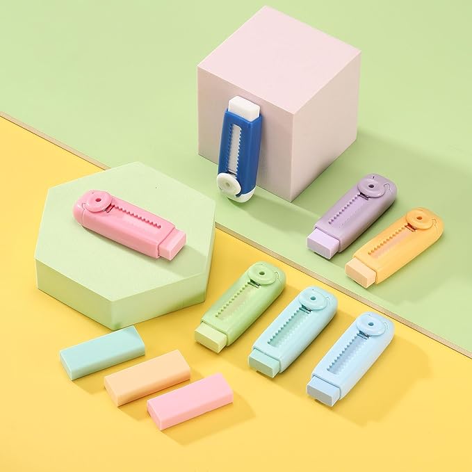 PATIKIL 4 Pack Erasers, Sliding Retractable Eraser Push Pull Cute Pencil Erasers Soft Large Easy to Clean with Plastic Sleeve for Sketching Drawing Artists Teacher Pencils, Orange