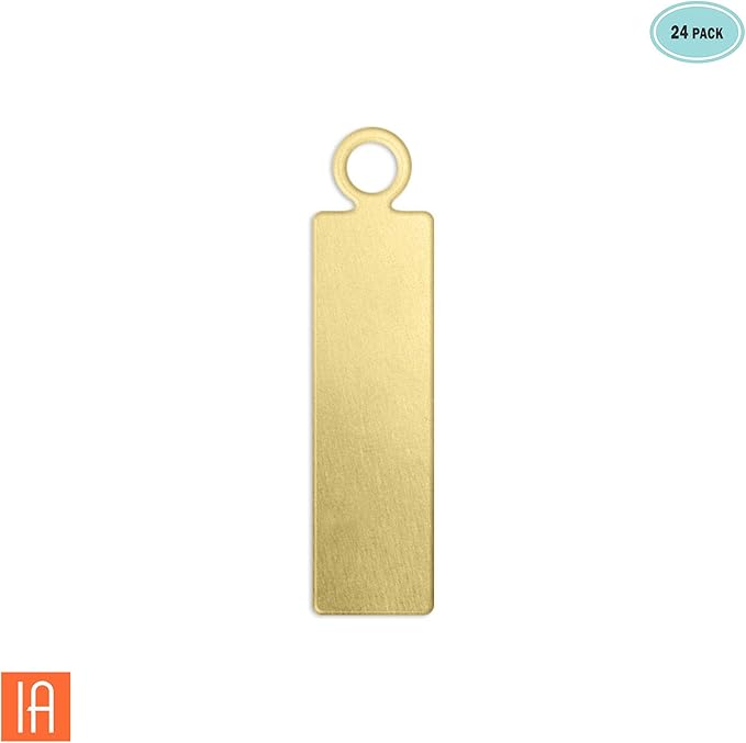 ImpressArt - Premium Metal Stamping Rectangle Blanks for Metal Stamping and Jewelry Making (24 Pack) (5/8" Rectangle Tag w/Ring, Brass)