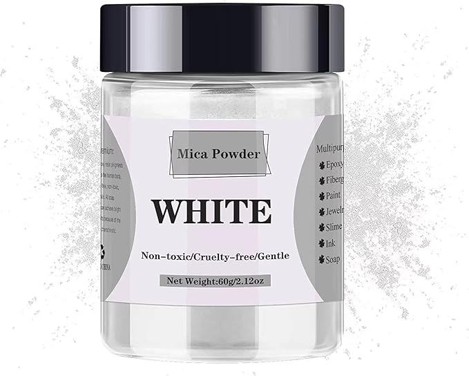Mica Powder - 60g Mica Powder for Epoxy Resin - Pearl Pigment Powder Dye for Resin/Eye Shadow/Soap Making/Nails/Bath Bombs etc. (White)