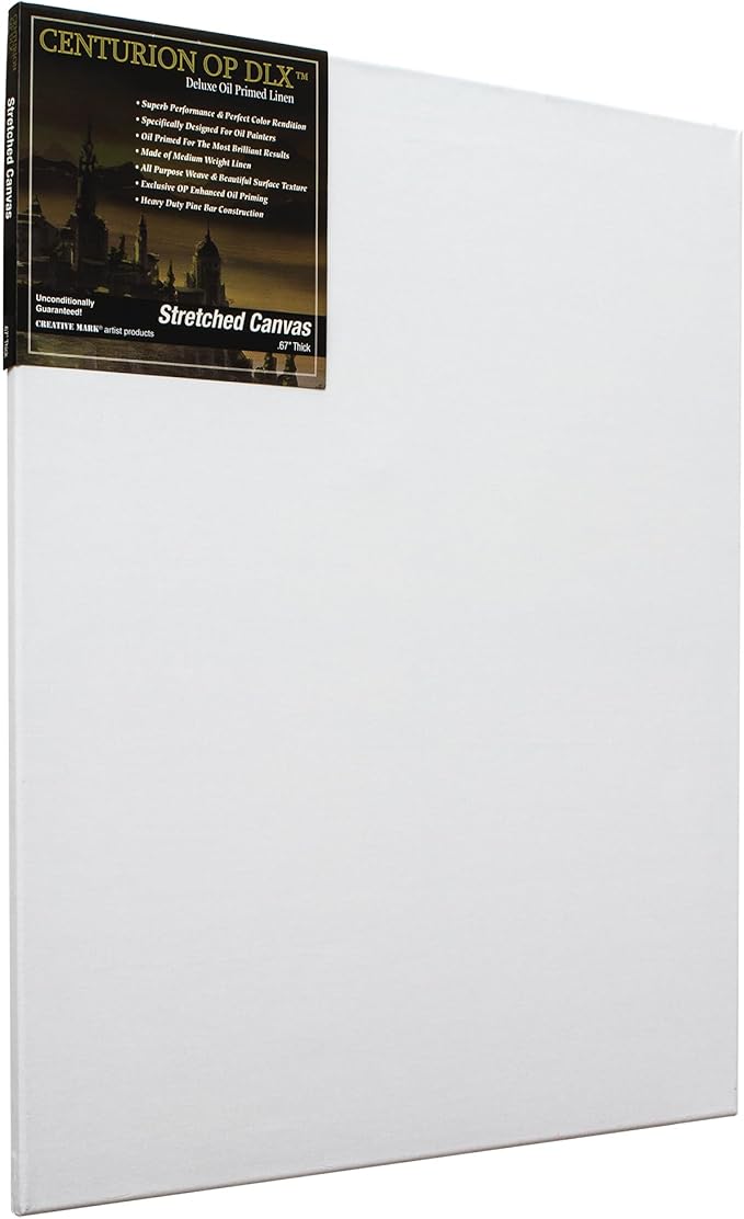 Centurion Deluxe Professional Oil Primed Linen Stretched Canvas, 11oz Linen, 12x24 - Box of 6, 0.67" Deep Canvases, Kiln-Dried Stretchers, Back Stapled, Premium Medium Weight Canvas for Oil Paintings