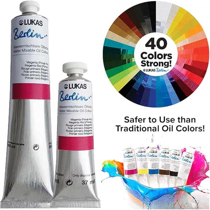 Lukas Water Mixable Oil Paint - Eco-Friendly, 37ml Blues Set of 6, Solvent-Free Artist Oil Paint with Lightfast Pigments and Beeswax for Smooth Consistency, Water Soluble, Quick-Drying