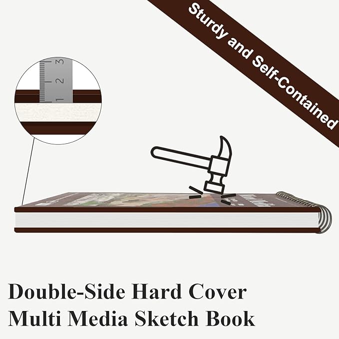 Mixed Media Sketchbook 9" x 12", 60 Sheets Each (98lb/160gsm), 2 Pack, Heavyweight Drawing Papers, Top Spiral Bound Hardcover Sketchbook, for Wet and Dry Media, Drawing, Painting
