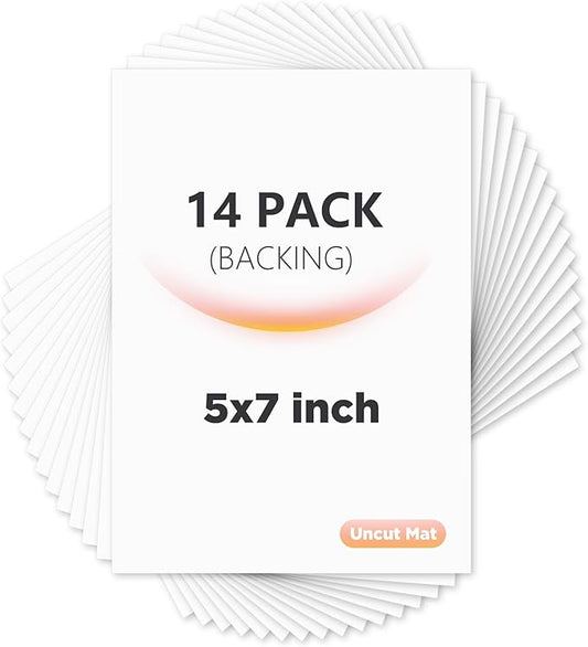 Egofine 14 Pack Mat Board, 5x7 Backing Board, Acid Free White Uncut Mat Board for Photos, Pictures, Frames, Artworks and Paints