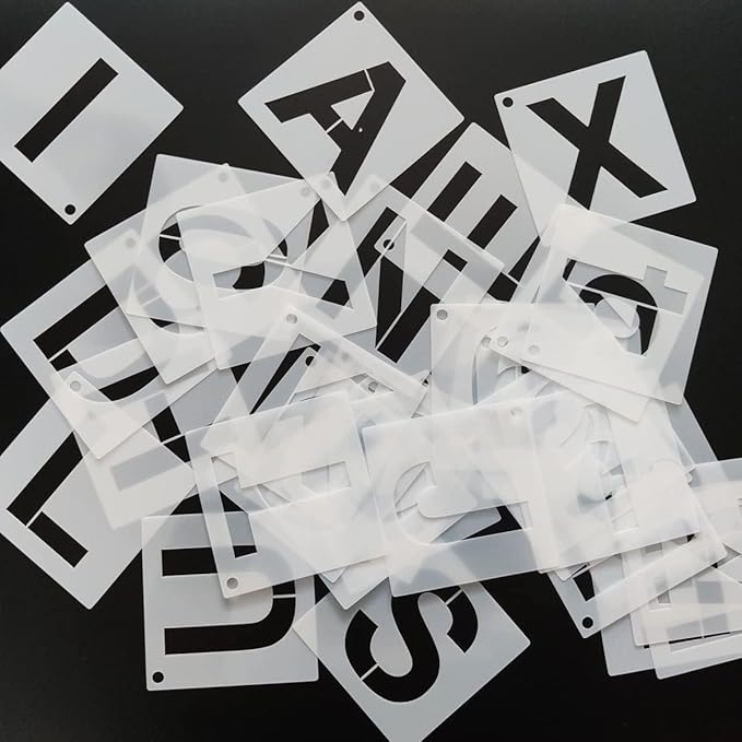 6 in Alphabet Number Stencils for Painting, 42 Pcs Reusable Letter Stencils for DIY Project Art Craft Spray Painting Templates Interlocking Stencil Kits for Wood Signs, Wall Art