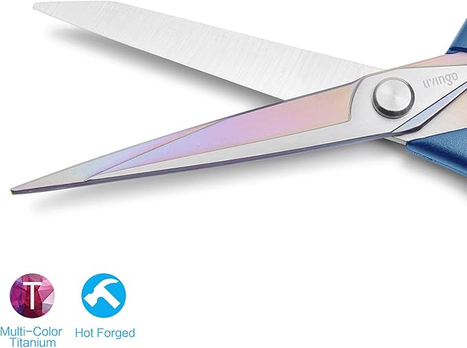LIVINGO 2 Pack Sharp Fabric Scissors - Heavy Duty Scissors All Purpose, Titanium Coated Forged Sewing Shears for Tailor Dressmaking Crafting Cutting Clothes Leather, 8.5" & 9.5", Blue & Yellow