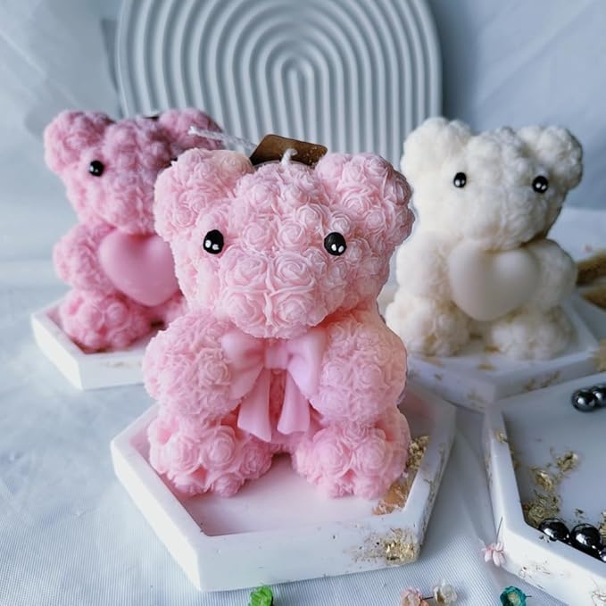 Bowtie Mini Rose Bear Candle Mold,Epoxy Resin Candle Making Molds, Silicone Candle Molds for DIY Candle,DIY Soap,Mother's Day Gifts,Birthday Gifts,Home Decor(Bow Tie Bear Mini)