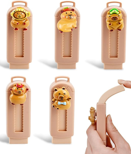 5 Pack Capybara Retractable Erasers, Cute Pencil Erasers for Kids, Students, Capybara Lovers, Large Push-Pull Rubber Eraser Set, School Office Home Stationery Supplies, Brown Colors