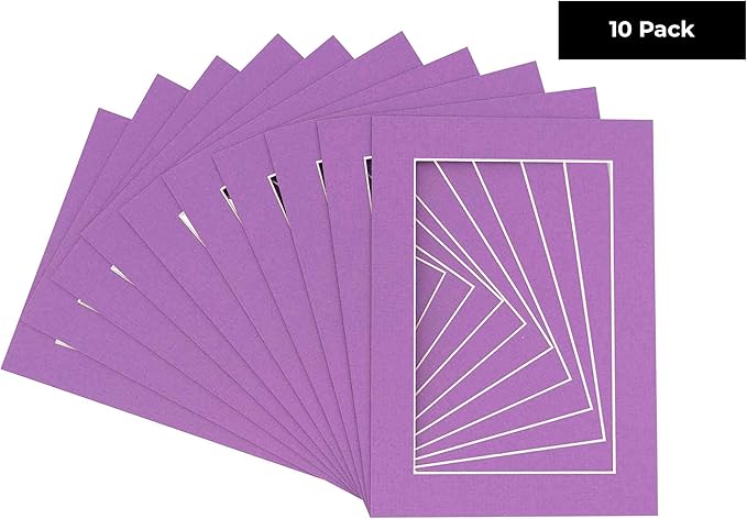 5x7 Mat for 8.5x11 Frame - Precut Mat Board Acid-Free Show Kit with Backing Board, and Clear Bags Dark Purple 5x7 Photo Matte Made to Fit a 8.5x11 Picture Frame Matboard for Framing, Pack of 10 Mats