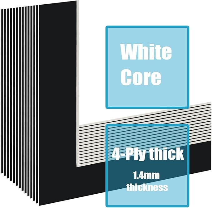 Egofine 8x10 Black Picture Mats Pack of 11, Frame Mattes for 5x7 Pictures, Acid Free, 1.2mm Thickness, with Core Bevel Cut