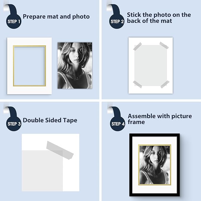 Mat Board Center, Double Mat - Acid Free, 8-ply Thickness, White Core - for Pictures, Photos, Framing (Off White Over Gold, 11x14 for 8x10, Pack of 5)