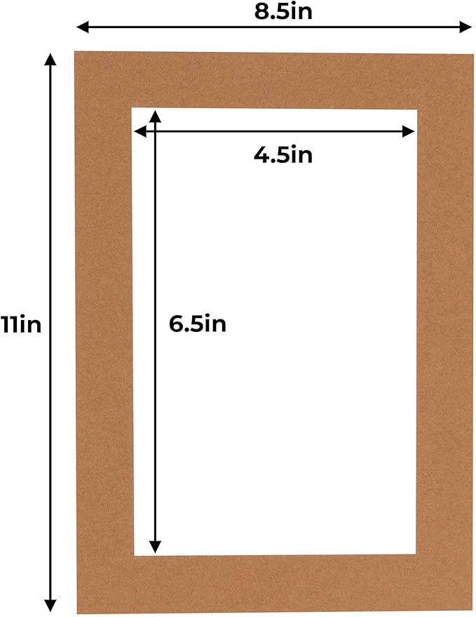 5x7 Mat for 8.5x11 Frame - Precut Mat Board Acid-Free Brown 5x7 Photo Matte Made to Fit a 8.5x11 Picture Frame, Premium Matboard for Family Photos, Show Kits, Art, Picture Framing, Pack of 100 Mats