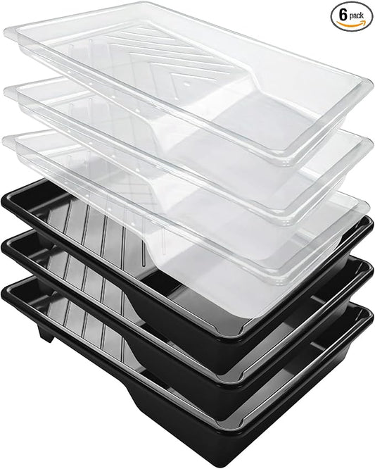 6 Pack Paint Tray Liners 7 Inch, 3 Heavy-Duty Plastic Trays with 3 Disposable Clear Liners, Paint Roller Trays, Paint Pan Liners for Walls, Furniture & DIY Painting Projects